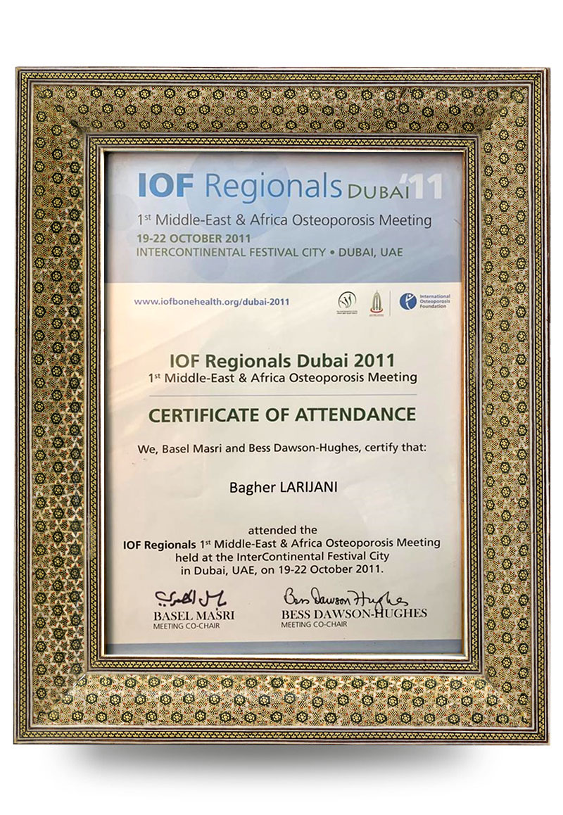 گواهی شرکت در نشست انجمن بین المللی پوکی استخوان سال 89